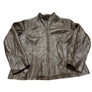 Nine West Brown Leather Zip Up Jacket 2XL